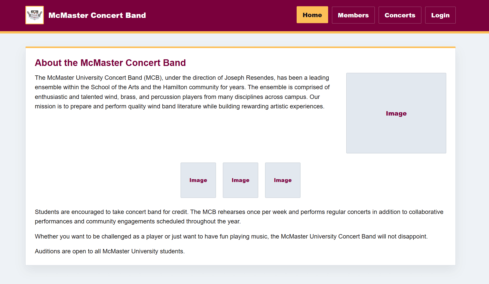 Screenshot of the Concert Helper web application